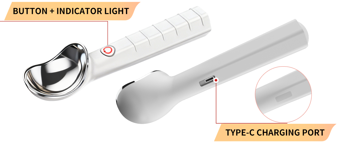 Heated Ice Cream Scoop Rechargeable Electric Scooper 2 Temperature Settings113°F-158°F, Zinc Alloy Rust-Proof Easy to Clean Waterproof, Kitchen Gadget for Hard Ice Cream Gelato,White