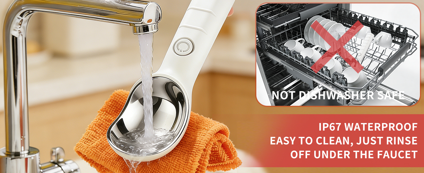 Heated Ice Cream Scoop Rechargeable Electric Scooper 2 Temperature Settings113°F-158°F, Zinc Alloy Rust-Proof Easy to Clean Waterproof, Kitchen Gadget for Hard Ice Cream Gelato,White