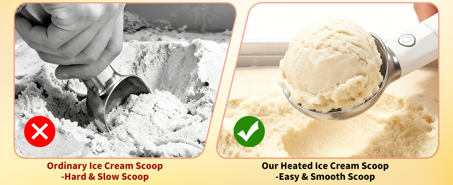 Heated Ice Cream Scoop Rechargeable Electric Scooper 2 Temperature Settings113°F-158°F, Zinc Alloy Rust-Proof Easy to Clean Waterproof, Kitchen Gadget for Hard Ice Cream Gelato,White