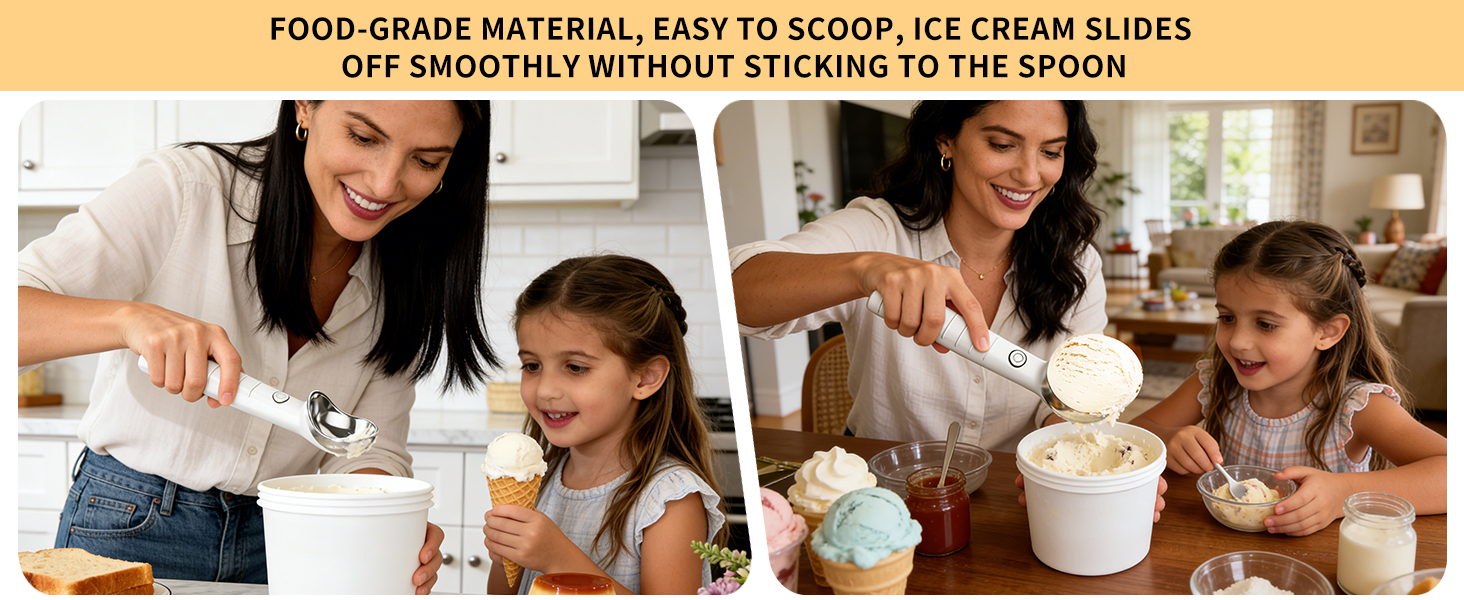 Heated Ice Cream Scoop Rechargeable Electric Scooper 2 Temperature Settings113°F-158°F, Zinc Alloy Rust-Proof Easy to Clean Waterproof, Kitchen Gadget for Hard Ice Cream Gelato,White