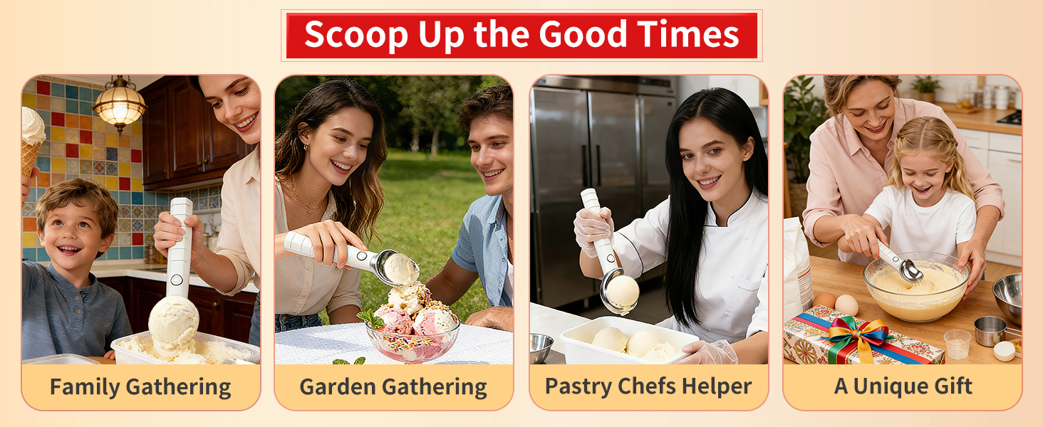 Heated Ice Cream Scoop Rechargeable Electric Scooper 2 Temperature Settings113°F-158°F, Zinc Alloy Rust-Proof Easy to Clean Waterproof, Kitchen Gadget for Hard Ice Cream Gelato,White