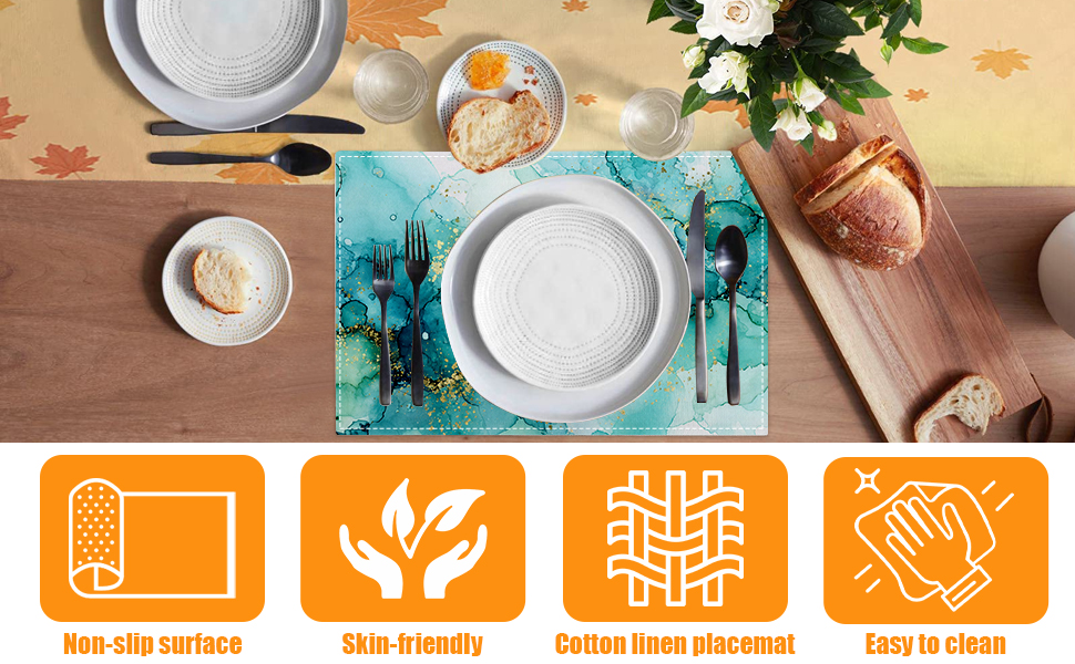 Retro White Daisy Floral Placemats Set of 6,12 x 18 Inch Table Mats Washable Heat Resistant Linen Fabric Rectangle Place Mat for Party Home Kitchen Dining