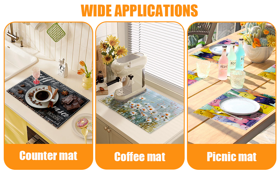 Retro White Daisy Floral Placemats Set of 6,12 x 18 Inch Table Mats Washable Heat Resistant Linen Fabric Rectangle Place Mat for Party Home Kitchen Dining