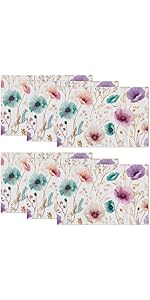 Retro White Daisy Floral Placemats Set of 6,12 x 18 Inch Table Mats Washable Heat Resistant Linen Fabric Rectangle Place Mat for Party Home Kitchen Dining