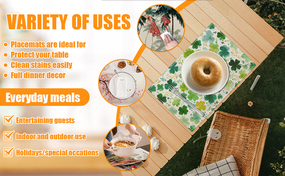 Retro White Daisy Floral Placemats Set of 6,12 x 18 Inch Table Mats Washable Heat Resistant Linen Fabric Rectangle Place Mat for Party Home Kitchen Dining