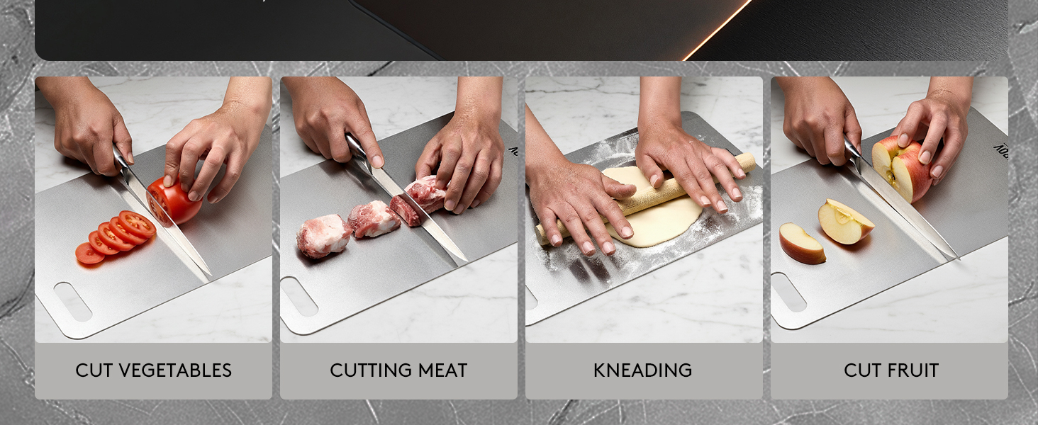 Titanium Cutting Board Set of 3, Premium Pure Titanium Chopping Boards for Kitchen, Non-Toxic & Dishwasher Safe for Meat, Fruit, and Vegetables (Set of 3)-Upgraded Version