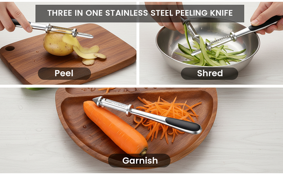 3 Pack Stainless Steel Vegetable Peeler – Multi-Purpose Alloy Kitchen Peelers with Multi-function Tool for Peeling,Shredding,Coring & Bottle Opening – Ideal for Fruits,Potatoes,Carrots & More