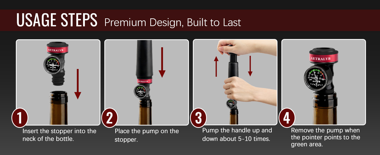 2 Pack Wine Vacuum Saver Sealer with Real-Time Pressure Gauge, Reusable Bottle Stoppers for Red & White Wine Preservation - Airtight Seal, Keep Fresh 5X Longer (Includes Hand Pump)