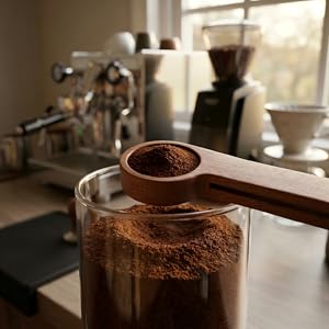 2-Pack Wooden Coffee Scoop, 2-in-1 Solid Sapele Wood Measuring Spoon & Bag Sealer for Ground Beans, Espresso, Tea - One-Piece Minimalist Coffee Accessories