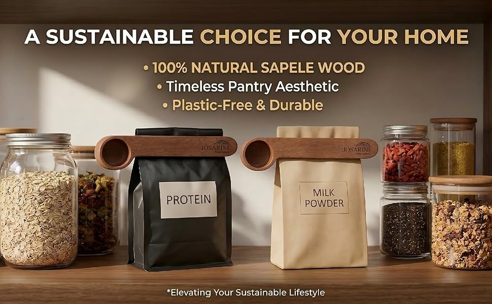 2-Pack Wooden Coffee Scoop, 2-in-1 Solid Sapele Wood Measuring Spoon & Bag Sealer for Ground Beans, Espresso, Tea - One-Piece Minimalist Coffee Accessories