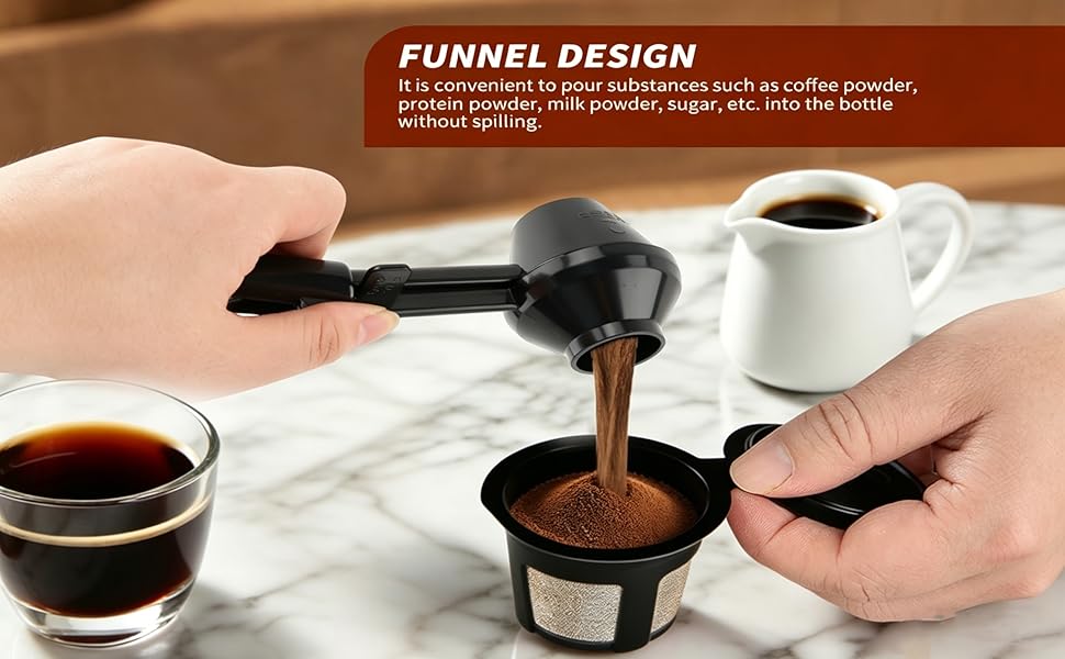 2pcs Coffee Scoop and Funnel for Reusable K Cup,Protein Scoop Funnel,Coffee Powder Scoops,Coffees Measuring Spoons 2 Tablespoon or Ground Coffees(COLOR:Black)