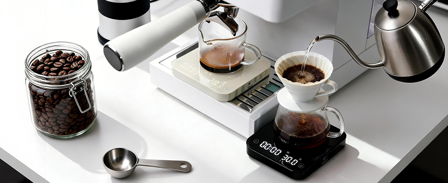 ShanSon Mini Coffee Scale with Timer,0.1g High Precision Espresso Scale,2kg/0.1g Digital Kitchen Scale with Flow Rate,USB-C Rechargeable,Waterproof Surface,Auto Timer for Pour Over & Espresso,Black