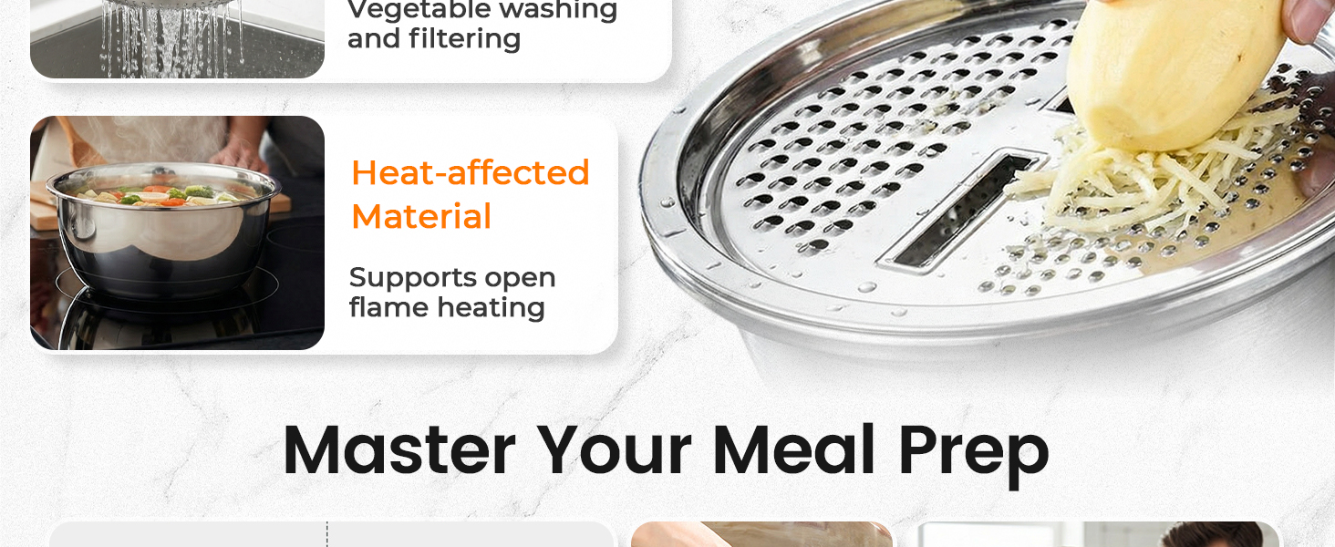 Germany Multifunctional Stainless Steel Basin, 2026 New 3 in 1 Multifunctional Stainless Steel Basin Strainer Set with Grater, Strainer Drain Basket for Rinsing Draining Mixing (S (10.24in))