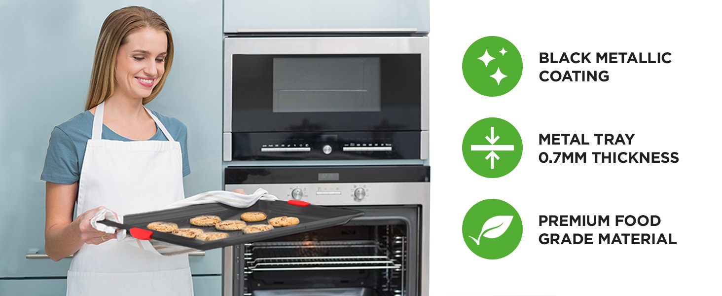 NutriChef 3-Piece Cookie Sheets for Baking, Non-Stick Baking Pans Set with Silicone Handles, Stackable Oven Trays in Small, Medium & Large Sizes for Professional and Everyday Use, 2026 Edition