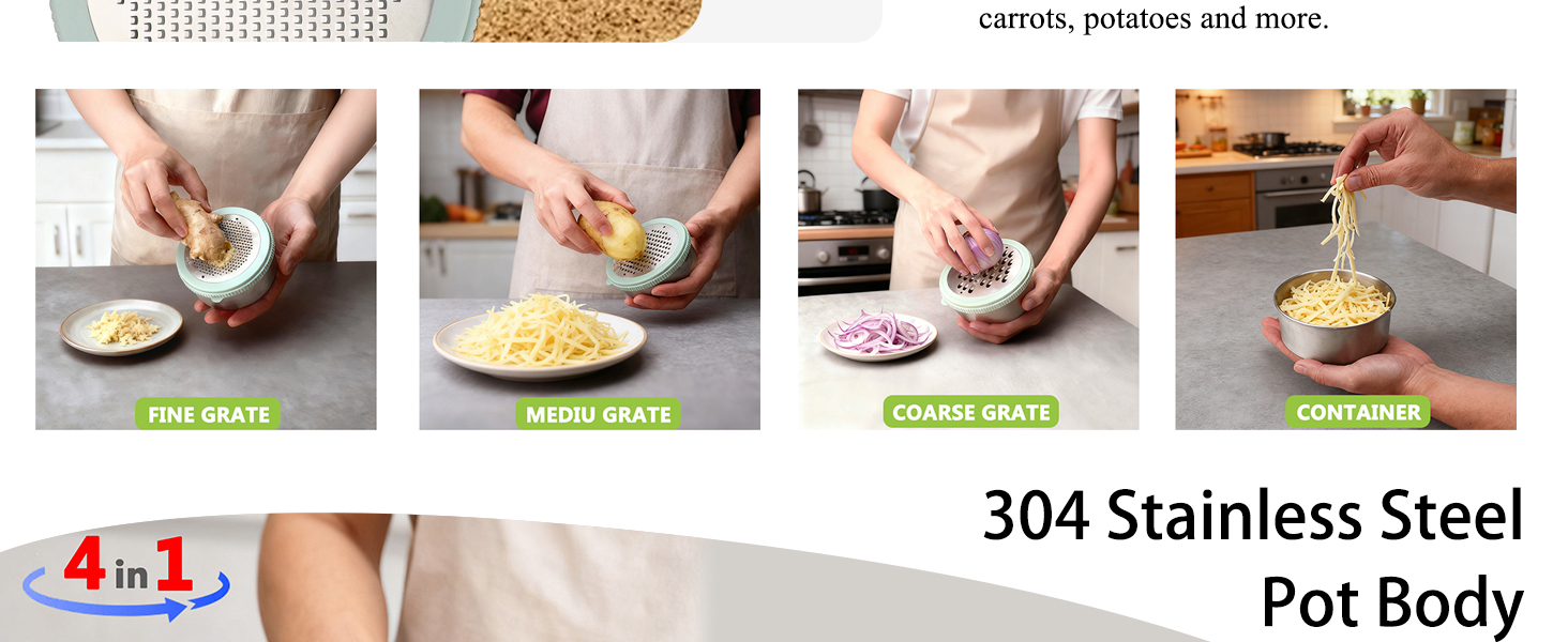 Cheese Grater with Container, 4 in 1 Box Gratters for Fine, Medium and Coarse, Handheld Lemon Zester for Parmesan, Ginger, Garlic, Nutmeg, Chocolate (Light Green)