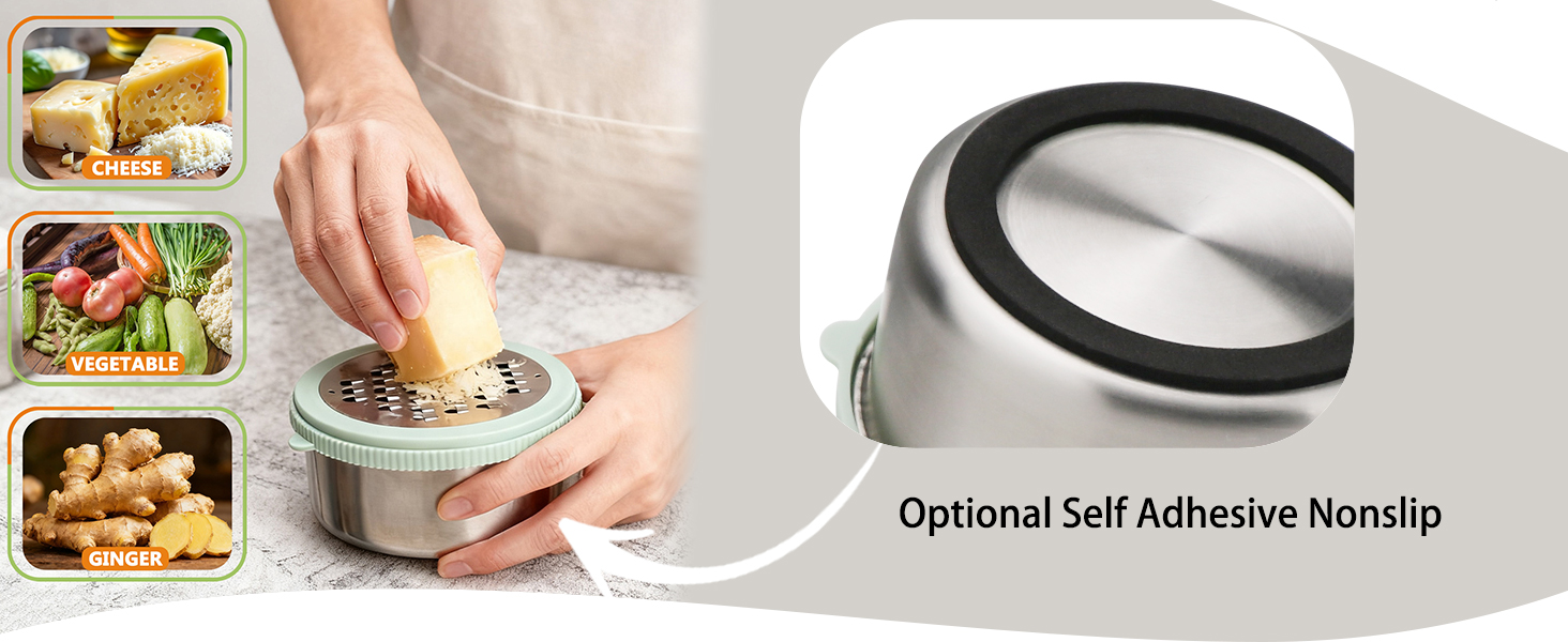 Cheese Grater with Container, 4 in 1 Box Gratters for Fine, Medium and Coarse, Handheld Lemon Zester for Parmesan, Ginger, Garlic, Nutmeg, Chocolate (Light Green)