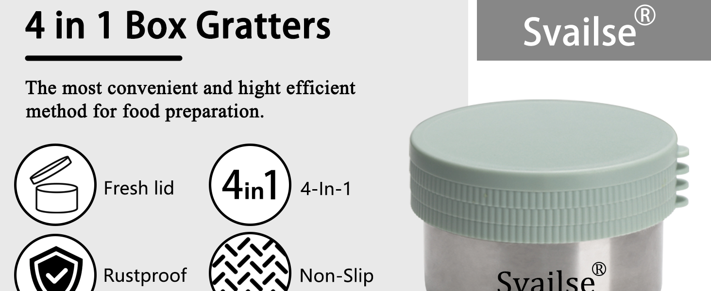 Cheese Grater with Container, 4 in 1 Box Gratters for Fine, Medium and Coarse, Handheld Lemon Zester for Parmesan, Ginger, Garlic, Nutmeg, Chocolate (Light Green)