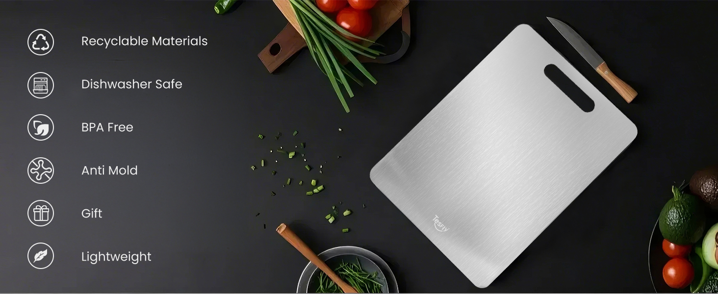 New Titanium Cutting Board - 100% Pure Titanium Cutting Boards For Kitche,Easy to clean, Double-sided food-grade Cutting Board For Meats, Fruits And Vegetables (13 * 9)