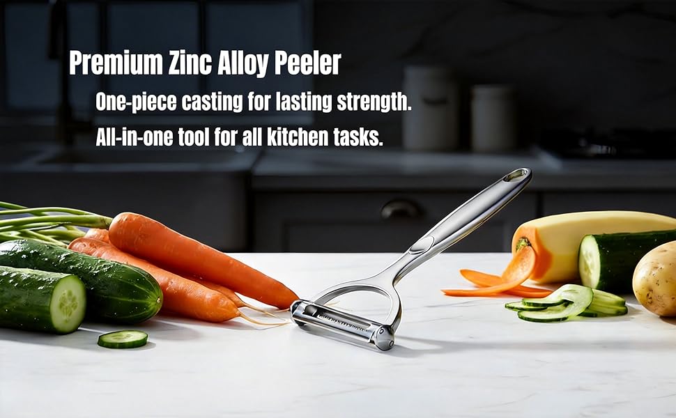 2-in-1 Multifunction Vegetable Peeler Julienne Peeler, Zinc Alloy Potato Peeler with Serrated & Straight Blades, Fruit Peeler Julienne Slicer for Carrot Cucumber Ginger Cabbage Kitchen