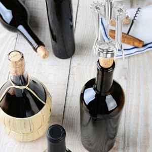 KICHOUSE Wing Wine Corkscrew Stainless Steel Bottle Opener Manual Metal Household Bar Tool Multifunctional Wine Lid Remover for Parties and Home Use