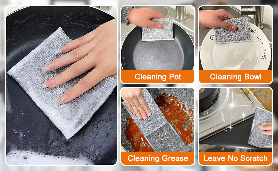 Fliwos Multipurpose Wire Dishwashing Rags, Non-Scratch Metal Wire Dishcloth, Reusable Cleaning Cloth, Thickened Metal Scrubbing Pads Kitchen Towels for Sinks, Dishes, Pots, Pans (5 Pcs)