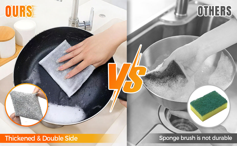 Fliwos Multipurpose Wire Dishwashing Rags, Non-Scratch Metal Wire Dishcloth, Reusable Cleaning Cloth, Thickened Metal Scrubbing Pads Kitchen Towels for Sinks, Dishes, Pots, Pans (5 Pcs)