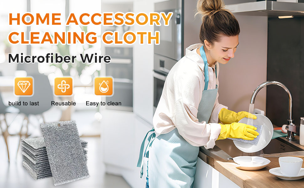 Fliwos Multipurpose Wire Dishwashing Rags, Non-Scratch Metal Wire Dishcloth, Reusable Cleaning Cloth, Thickened Metal Scrubbing Pads Kitchen Towels for Sinks, Dishes, Pots, Pans (5 Pcs)