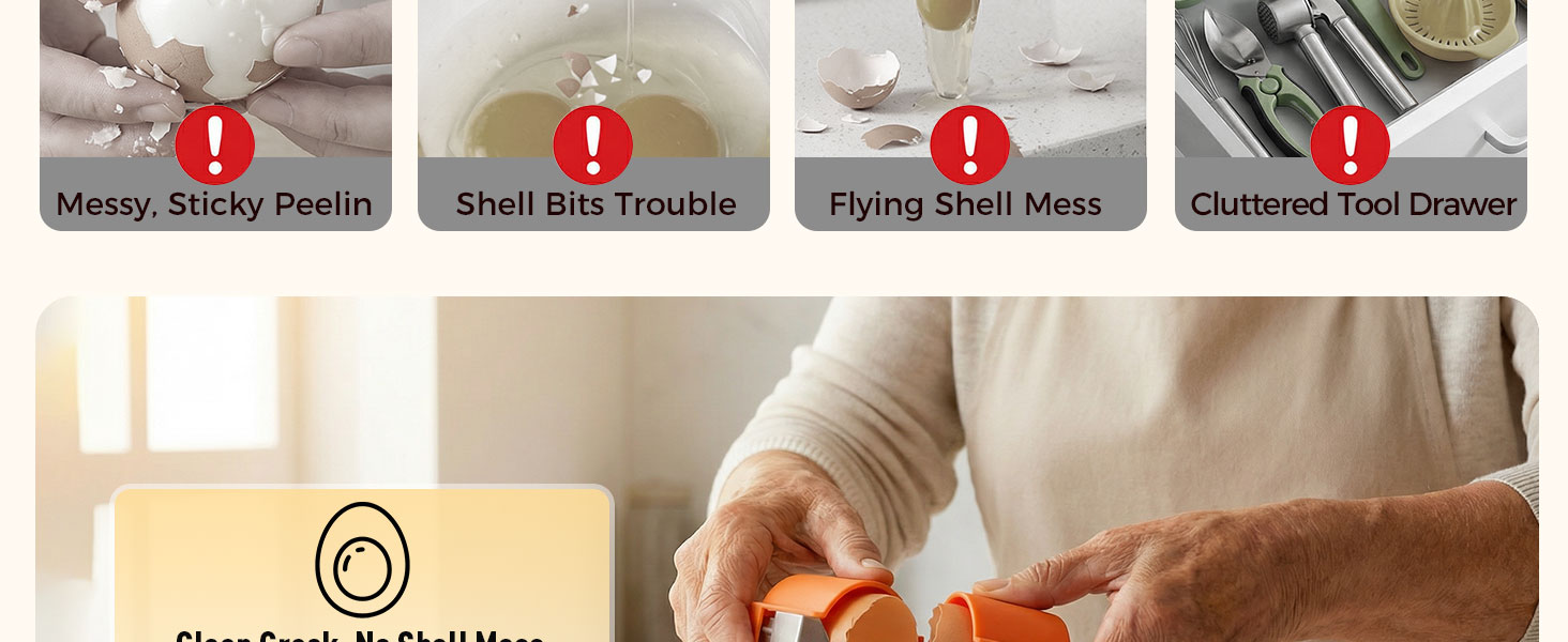 2026 New Egg Shell Opener Egg Cracker Tool, Multifunctional Peeler for Hard Boiled Eggs, Raw Eggs Separator Kitchen Gadget, Cooking Baking, Compact Gift for Dad Mom (Orange-1PCS)