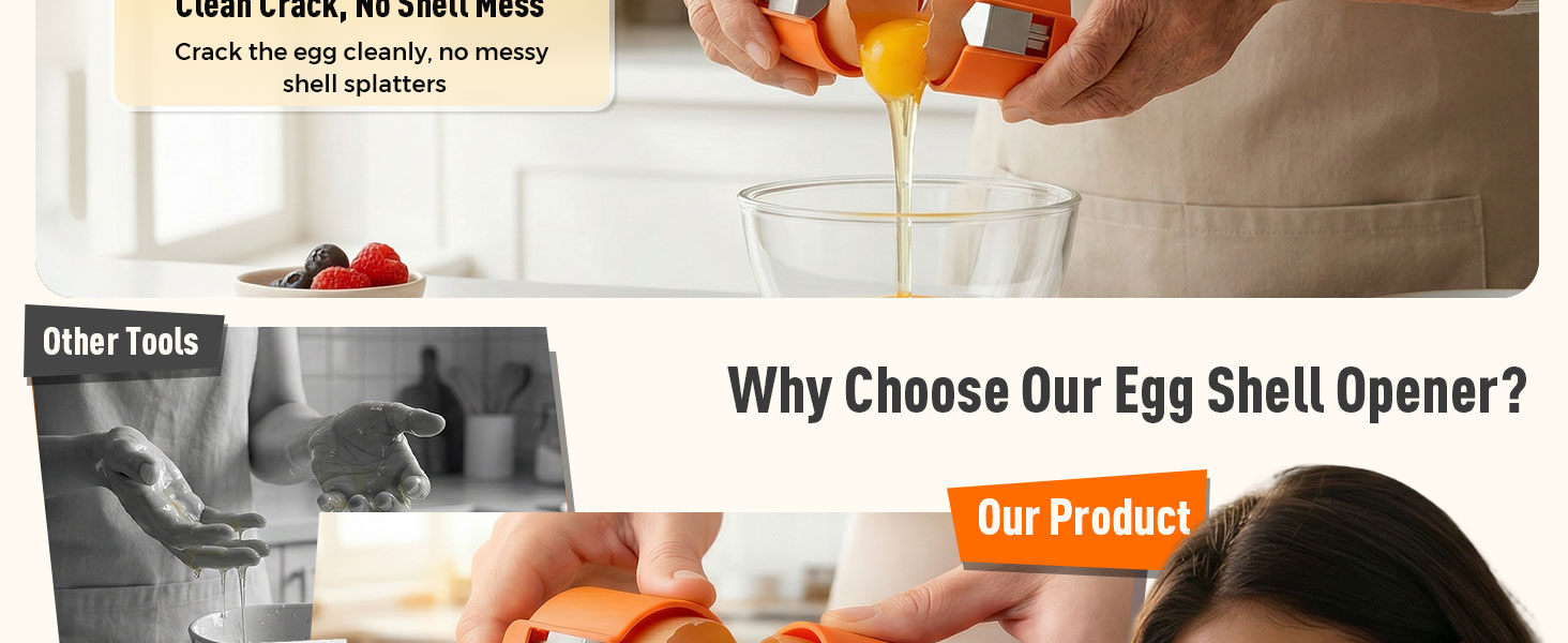 2026 New Egg Shell Opener Egg Cracker Tool, Multifunctional Peeler for Hard Boiled Eggs, Raw Eggs Separator Kitchen Gadget, Cooking Baking, Compact Gift for Dad Mom (Orange-1PCS)