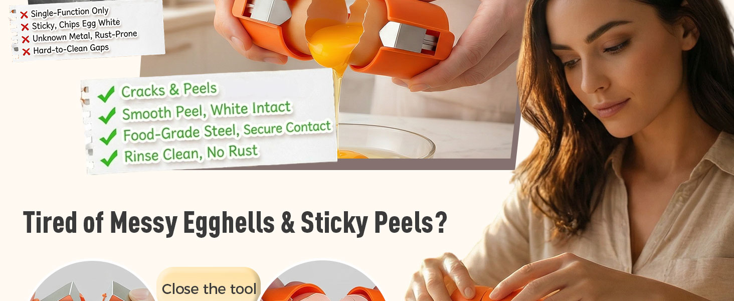 2026 New Egg Shell Opener Egg Cracker Tool, Multifunctional Peeler for Hard Boiled Eggs, Raw Eggs Separator Kitchen Gadget, Cooking Baking, Compact Gift for Dad Mom (Orange-1PCS)