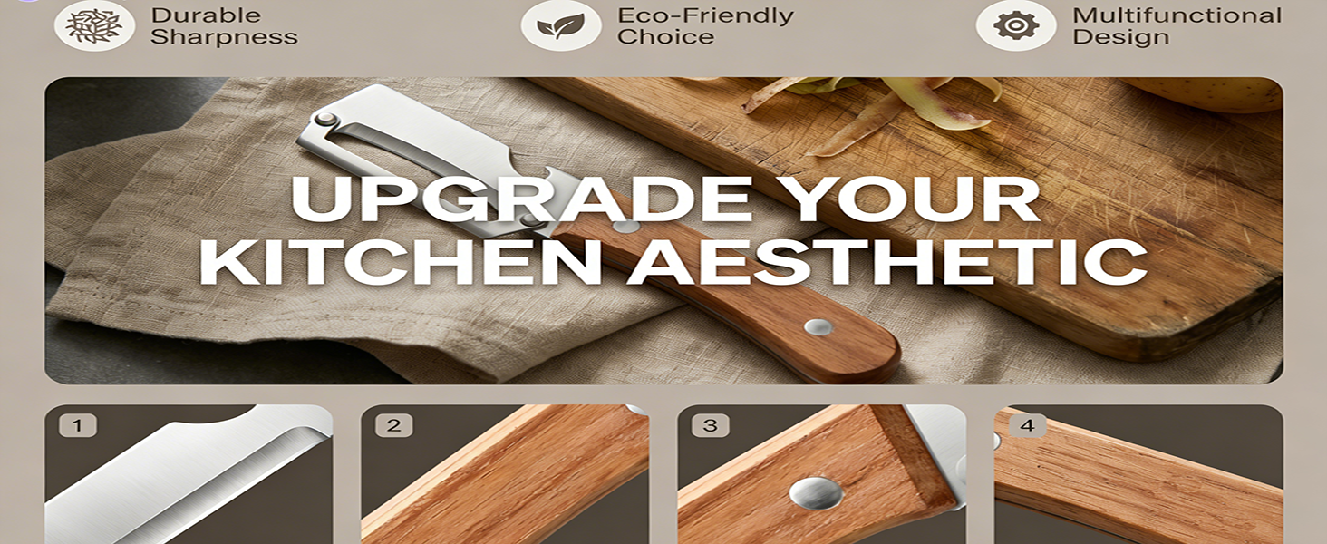 2 PCS Multi-Functional Vegetable Peeler with Wooden Handle, Stainless Steel Blade Fruit Peeler with Bottle Opener, Comfortable Non-Slip Kitchen Peeler for Potato, Pumpkin, Papaya & More (2)