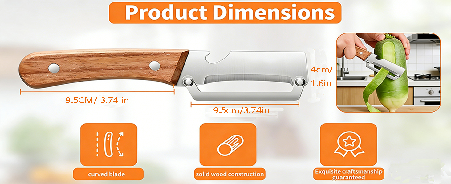 2 PCS Multi-Functional Vegetable Peeler with Wooden Handle, Stainless Steel Blade Fruit Peeler with Bottle Opener, Comfortable Non-Slip Kitchen Peeler for Potato, Pumpkin, Papaya & More (2)
